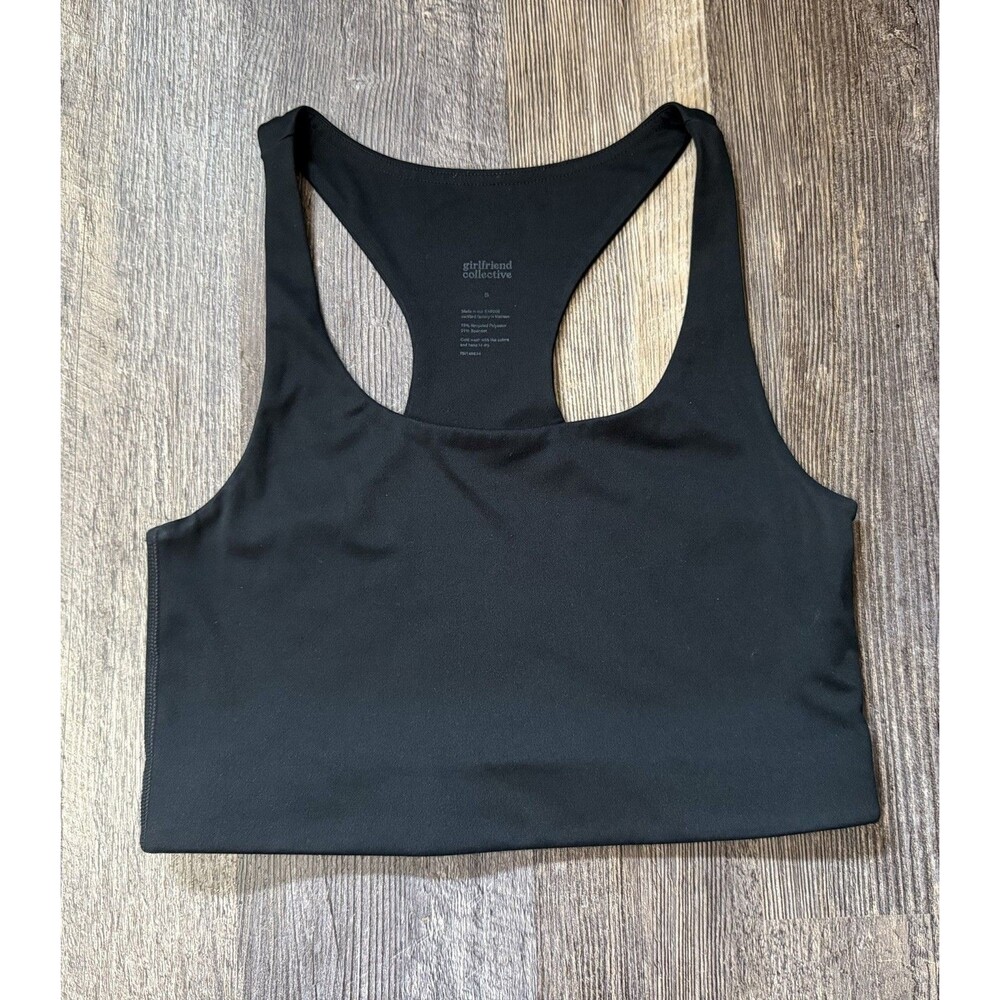 Girlfriend Collective Paloma Sports Bra Small Black Racerback Longline